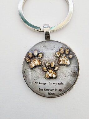 Pet Memorial Keychain Paw Print Rhinestone Dog Cat Loss Sympathy Gift Detachable